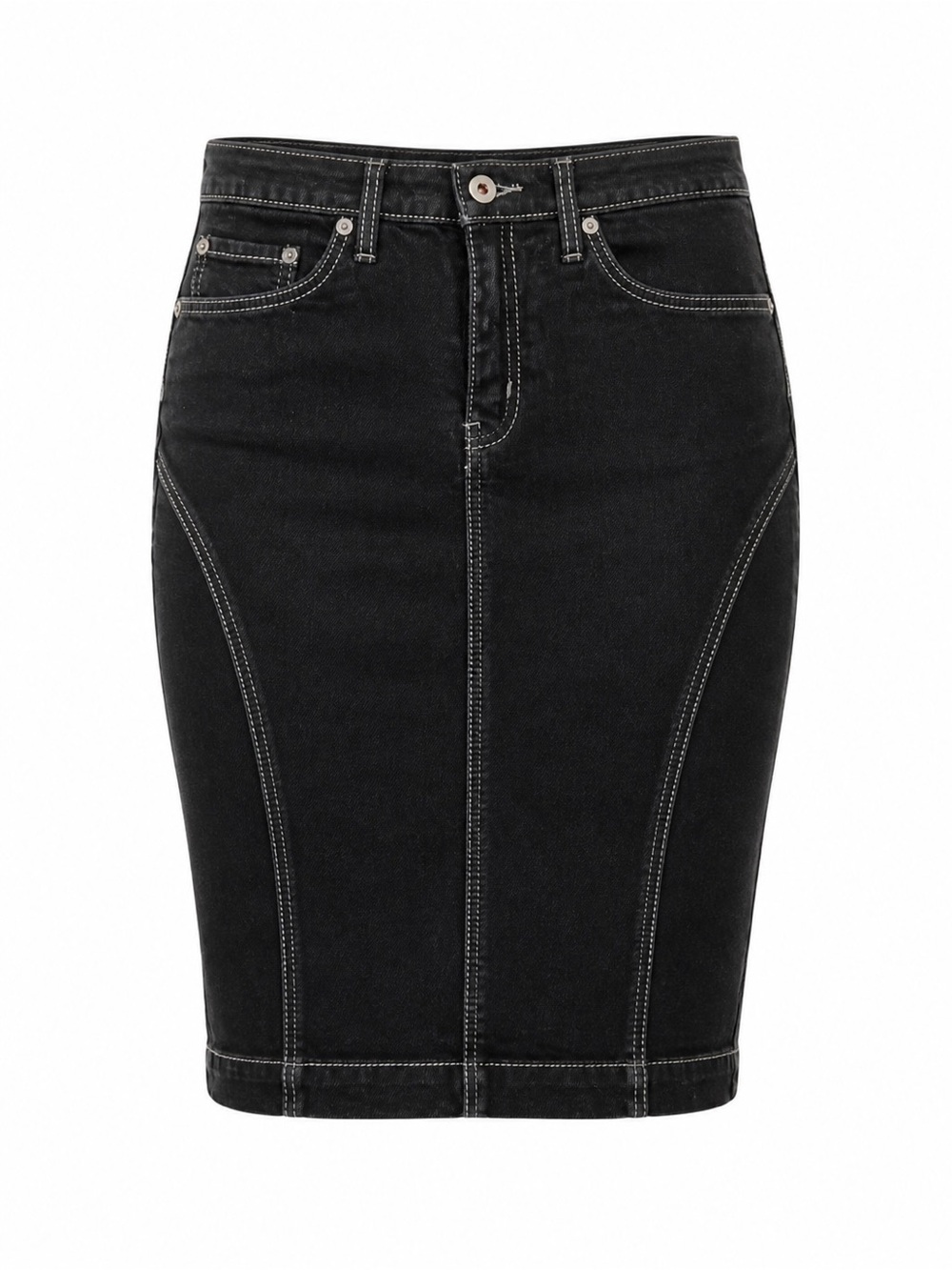 Y2K X2‎ Quality Black Stretch Denim Straight Pencil Skirt Size 2